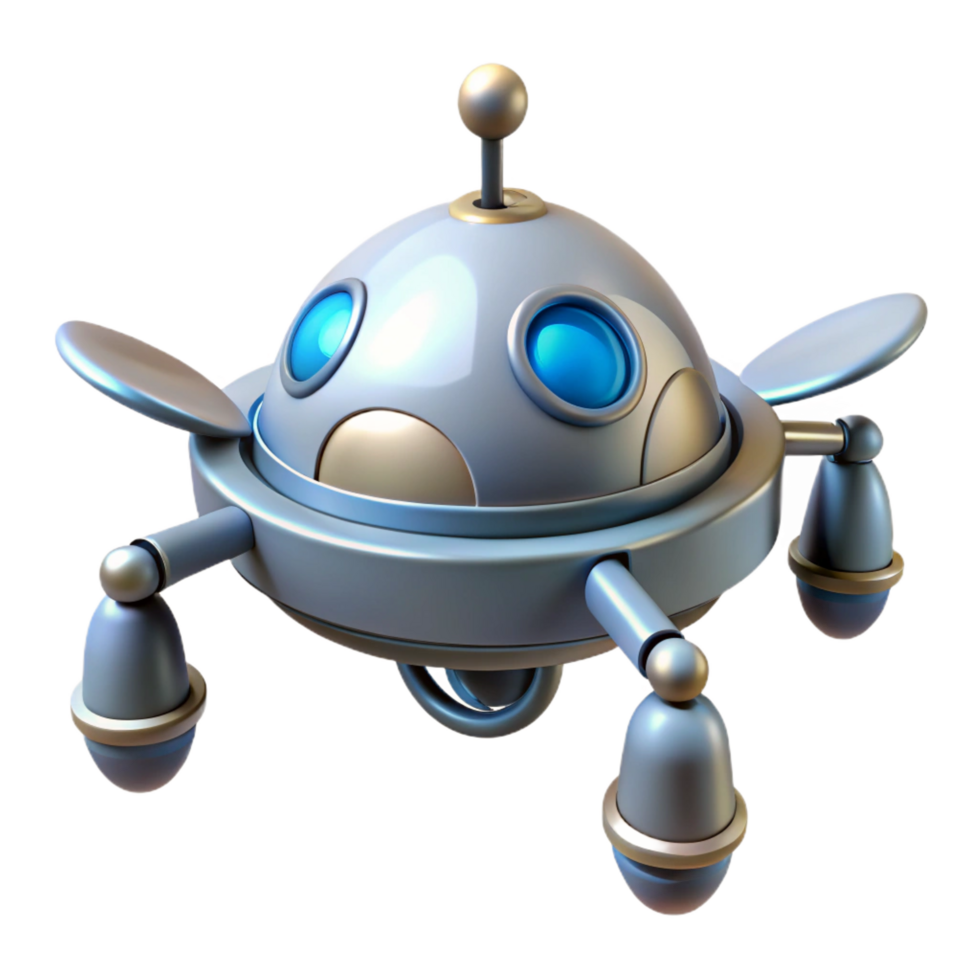distinctive organic Concept art style, hyper-specific, professional render, isolated cutout of a single, robotic space drone with Transparent Background high quality png