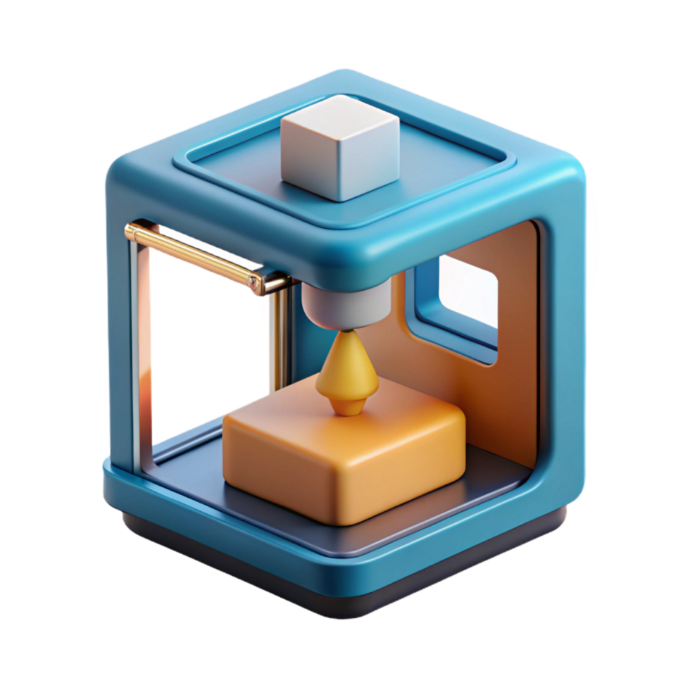 dynamic striking A D printer printing a small object with Transparent Background flawless png
