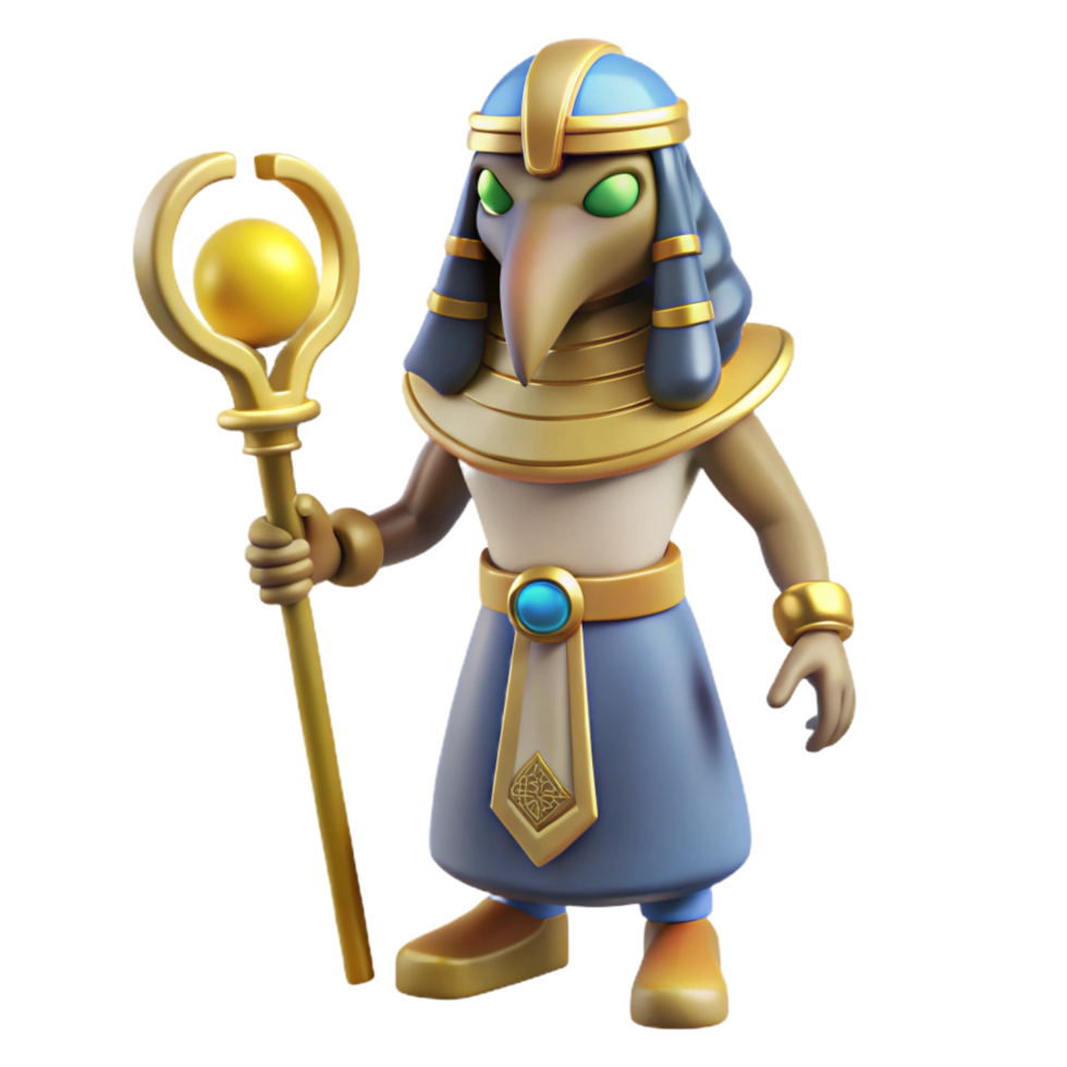 distinctive baroque Thoth, Egyptian god of writing, ibis-headed, with Transparent Background studio quality png