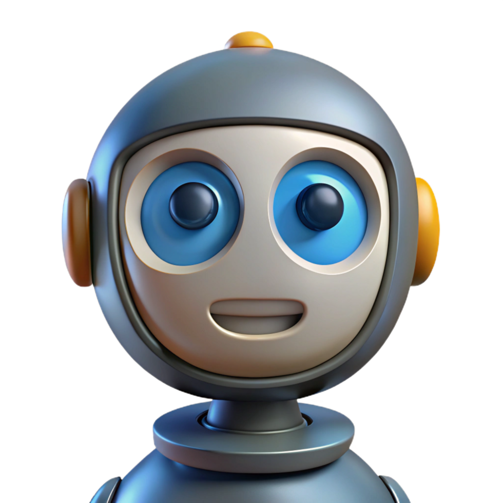 distinctive retro Robot head with expressive eyes with Transparent Background flawless png