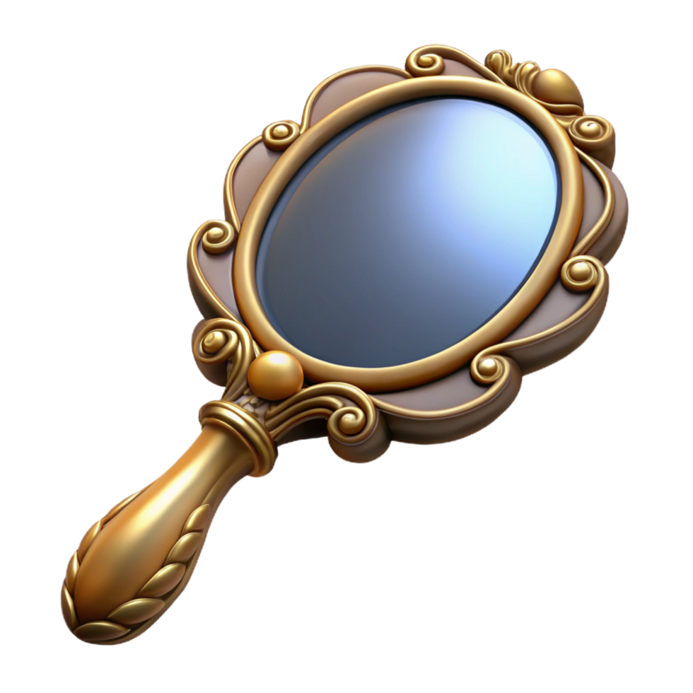 dynamic pristine Photorealistic, ultra-detailed isolated cutout of a vintage hand mirror with ornate frame with Transparent Background perfect clarity png