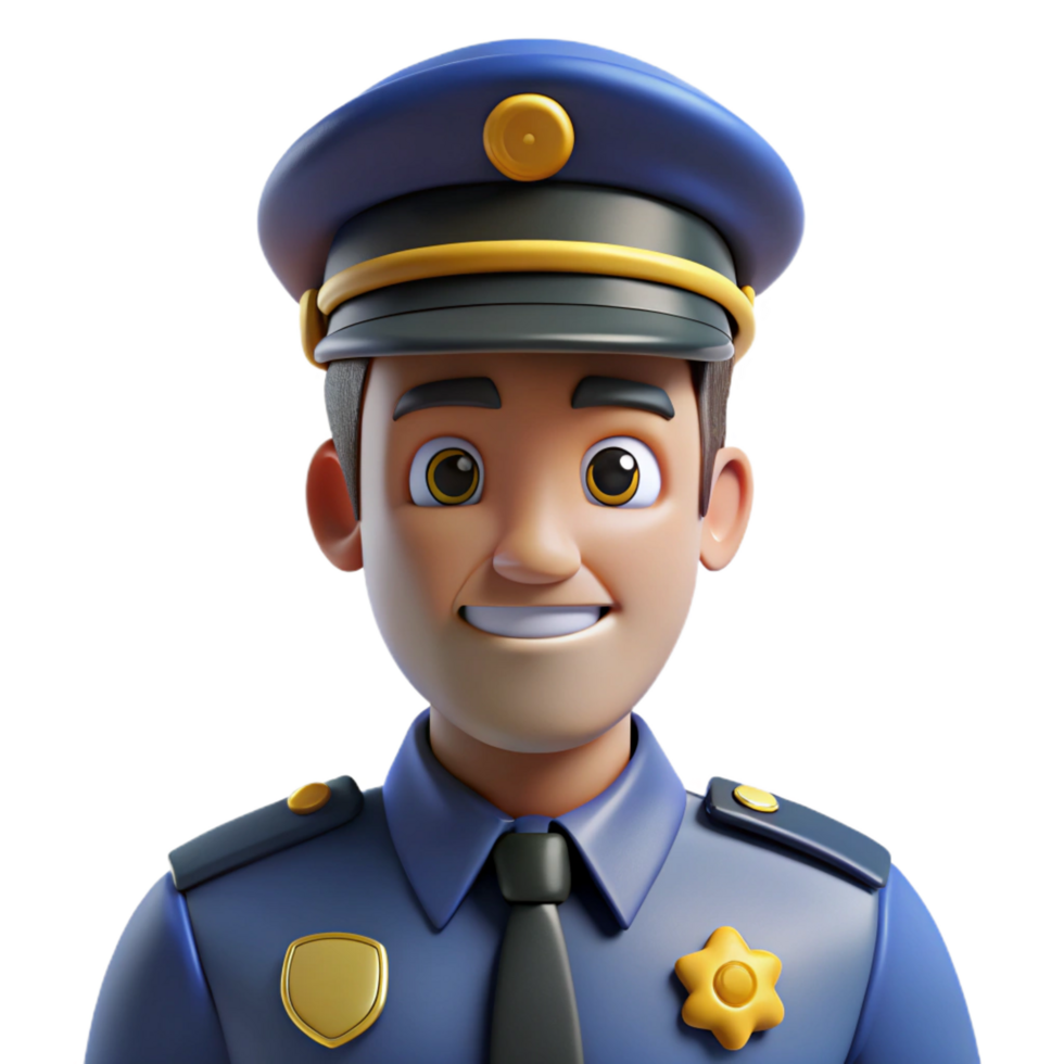 dynamic dramatic Police officer in uniform, law enforcement portrait, with Transparent Background masterfully captured png