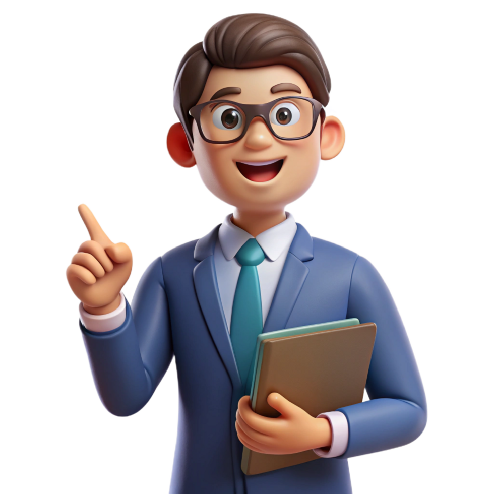 breathtaking intense impressionist Teacher, glasses, holding book, pointing, with Transparent Background top-tier png