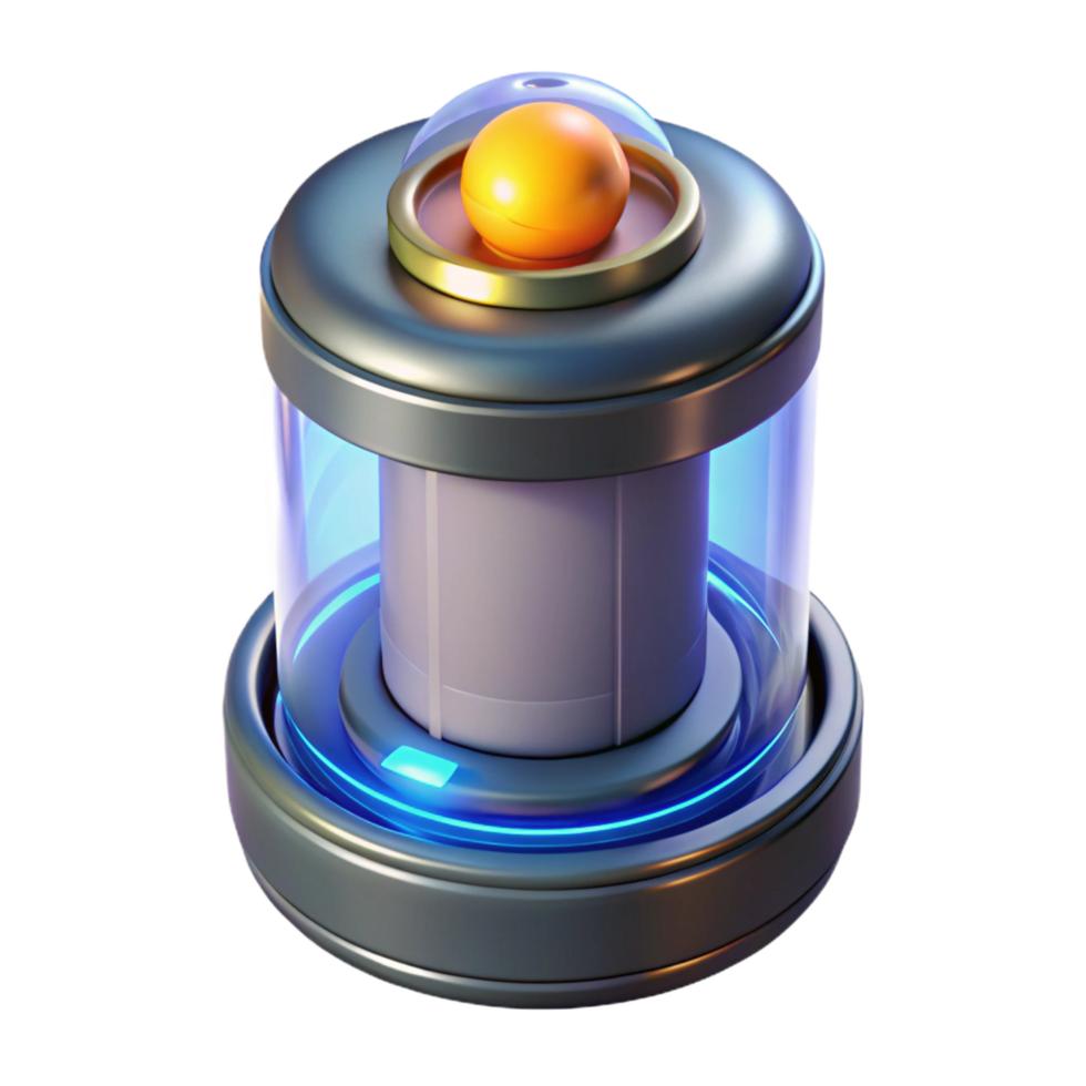 alluring inspired Advanced power cell, glowing core, transparent casing with Transparent Background png