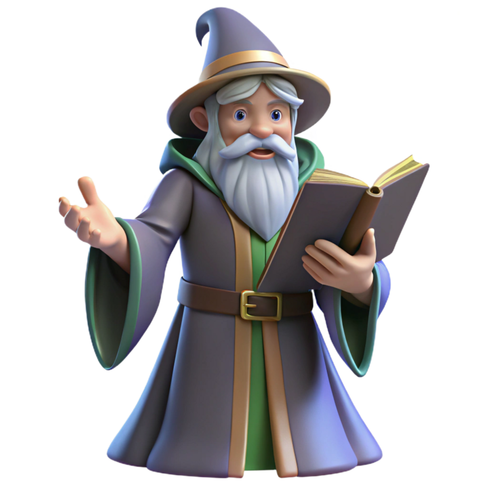 beautiful avant-garde A wise old wizard, holding a spellbook with Transparent Background detailed png
