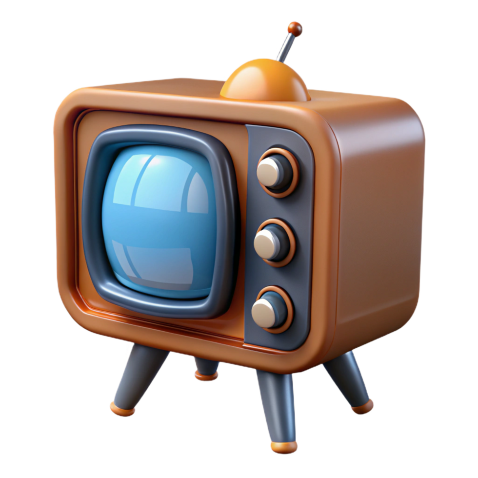 dreamy vibrant Professional render, isolated cutout of an ultra-detailed retro-futuristic television set with a circular screen and wooden casing with Transparent Background 4K png