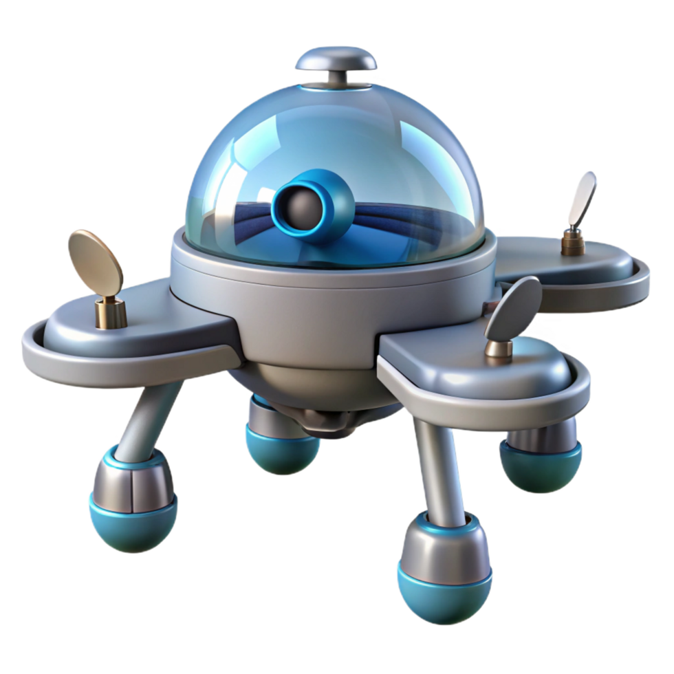dynamic stunning Concept art style, hyper-specific, professional render, isolated cutout of a single, robotic space drone with Transparent Background perfect clarity png