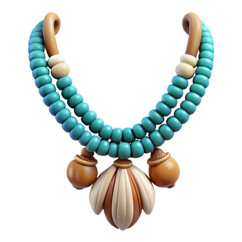 coveted surreal Photorealistic, ultra-detailed, isolated cutout of a tribal woman's beaded necklace with turquoise and shell pendants with Transparent Background 8K png