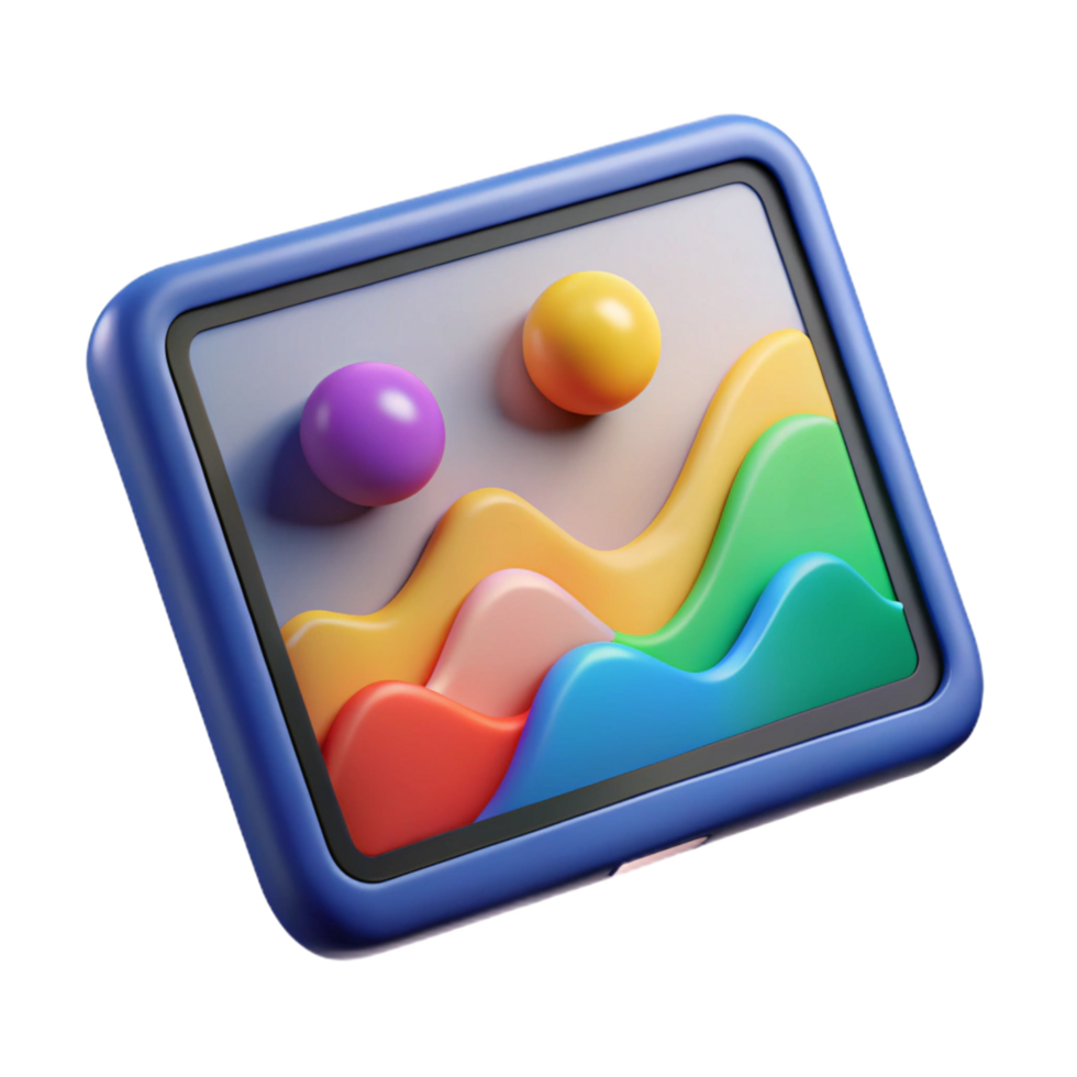 dramatic calm contemporary A tablet, displaying a colorful image with Transparent Background crisp png