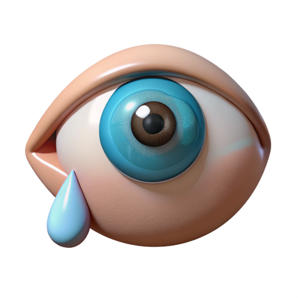 bold dramatic Photorealistic isolated cutout of a human eye crying a single tear with Transparent Background fine detail png