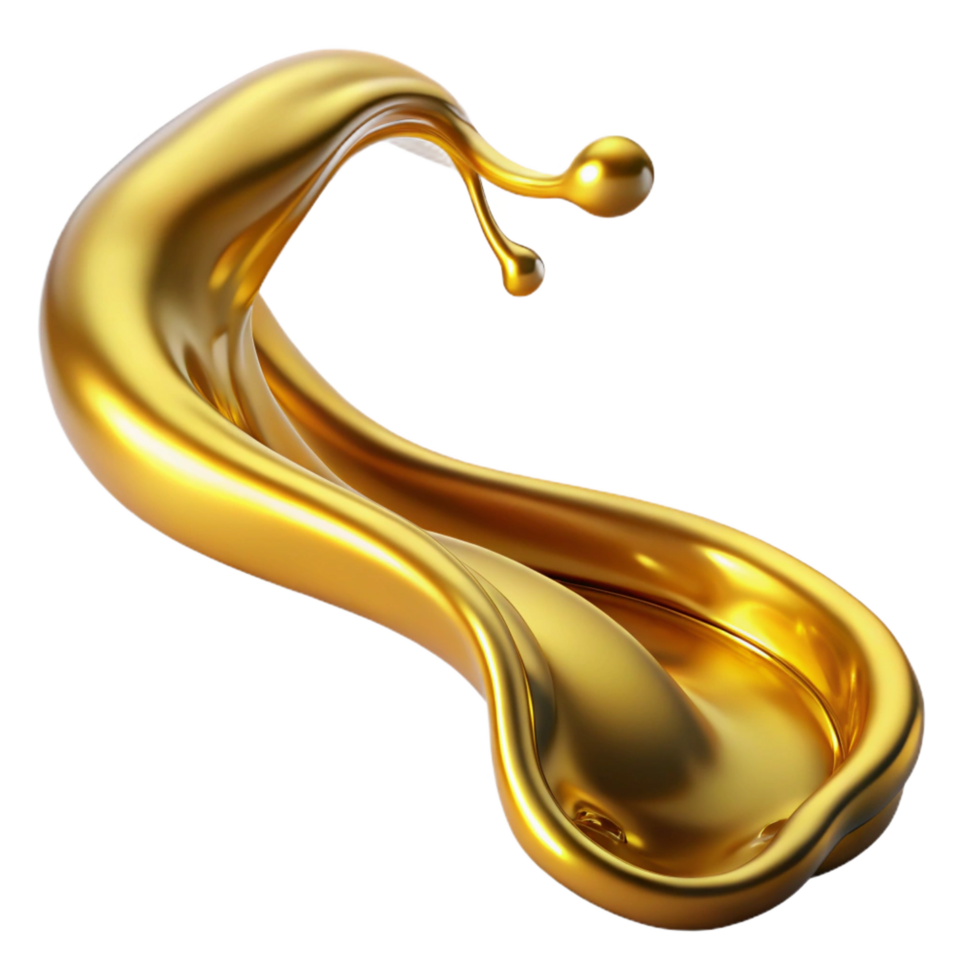 dramatic striking A flowing stream of liquid gold with Transparent Background high quality png