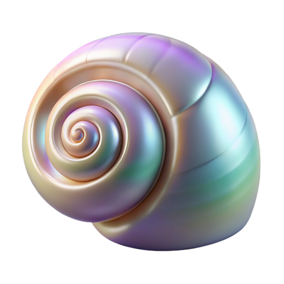 ethereal serene Concept art style, isolated cutout of a single, polished seashell with spiral pattern and iridescent sheen with Transparent Background masterfully captured png