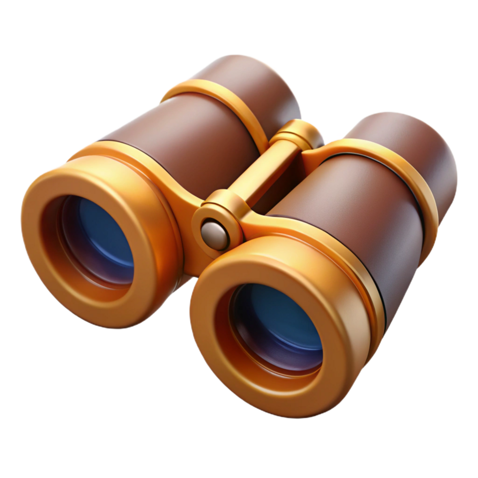 extraordinary bold surreal Ultra-detailed, photorealistic, isolated cutout Professional render of a pair of binoculars with brass accents and adjustable lenses with Transparent Background precision png