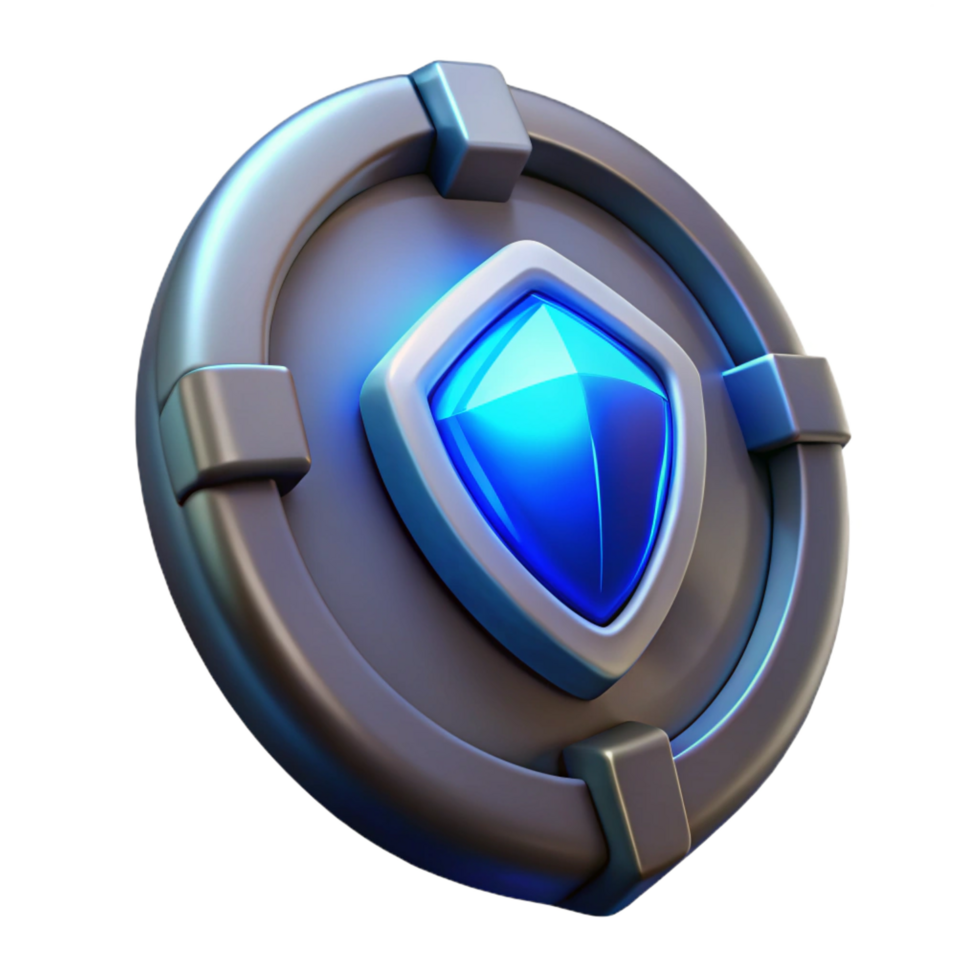 exquisite reflective traditional Hyper-specific concept art style, isolated cutout, single stylized energy shield generator emitting a faint blue glow with Transparent Background crisp png