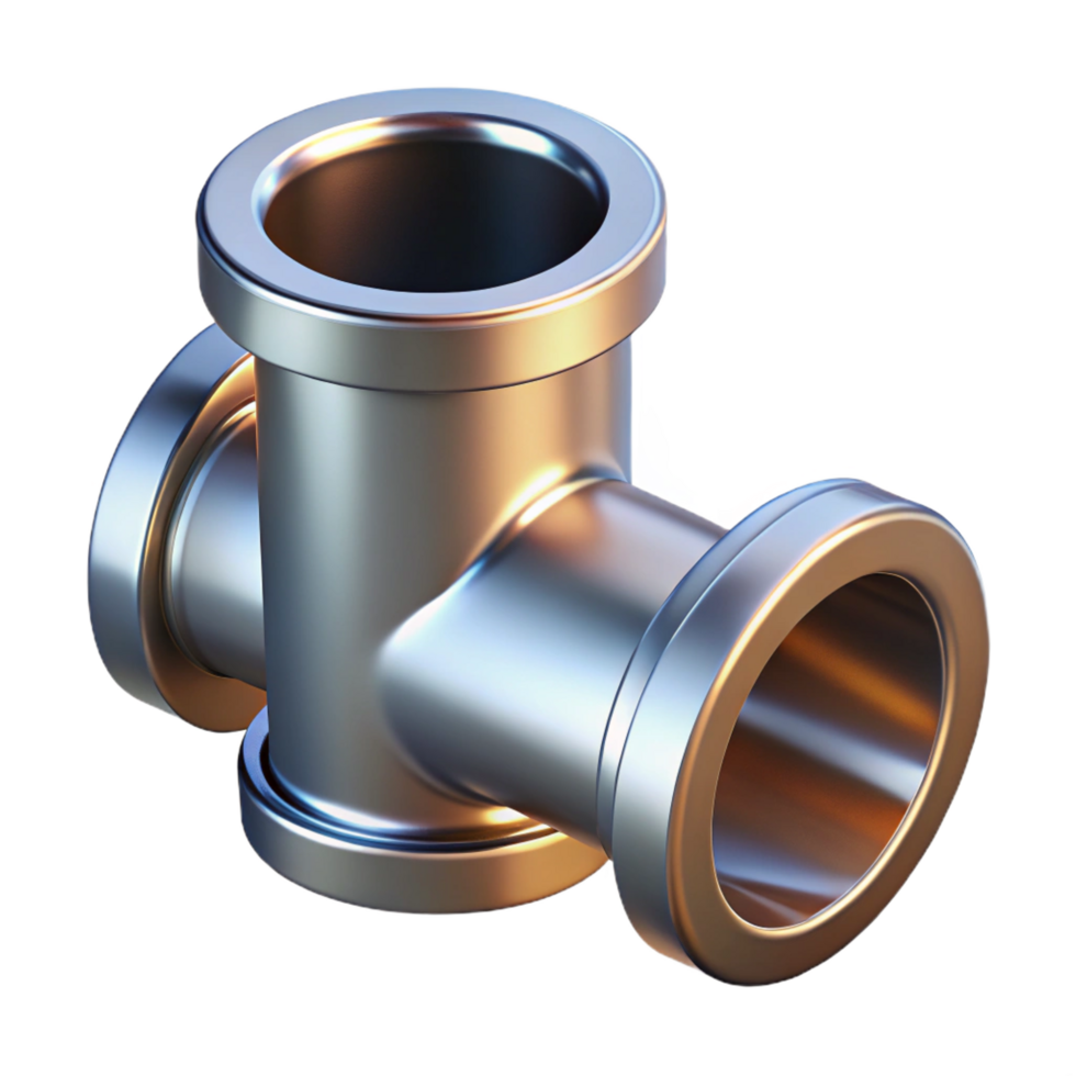 distinctive mid-century Professional render of a hyper-specific, isolated, industrial style metal pipe fitting with Transparent Background exclusive png