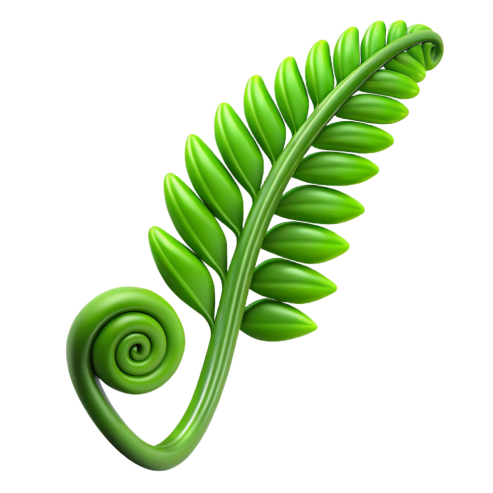 dramatic baroque Green fern frond unfurling with Transparent Background professional png
