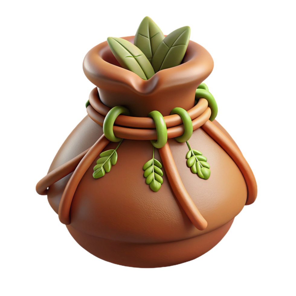 captivating remarkable Isolated cutout, concept art style depiction of a tribal shaman's medicine pouch filled with herbs with Transparent Background png