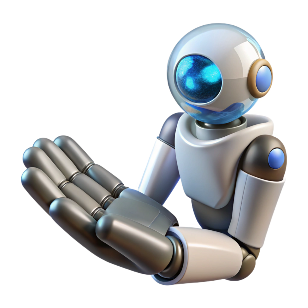 calm beautiful Artificial intelligence robot hand holding an object with Transparent Background sharp png
