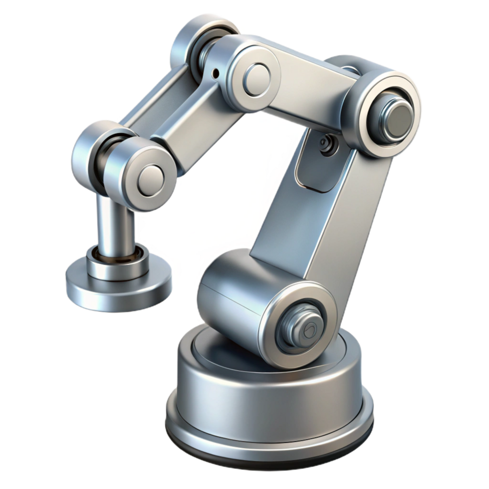 alluring coveted Professional render, isolated cutout of a single robotic arm, hyper-specific metallic texture, ultra-detailed joints with Transparent Background png