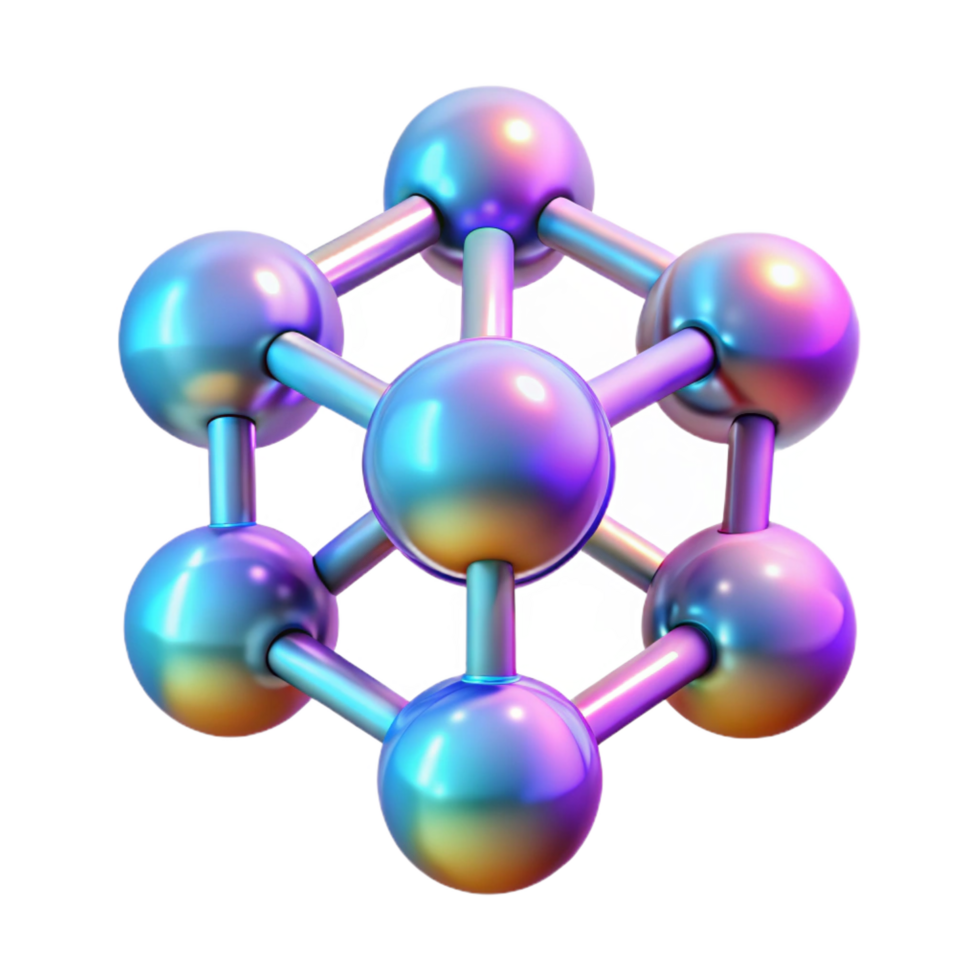 hypnotic reflective classic Concept art style, isolated cutout of a holographic representation of a molecule, highly detailed, hyper-specific with Transparent Background exclusive png
