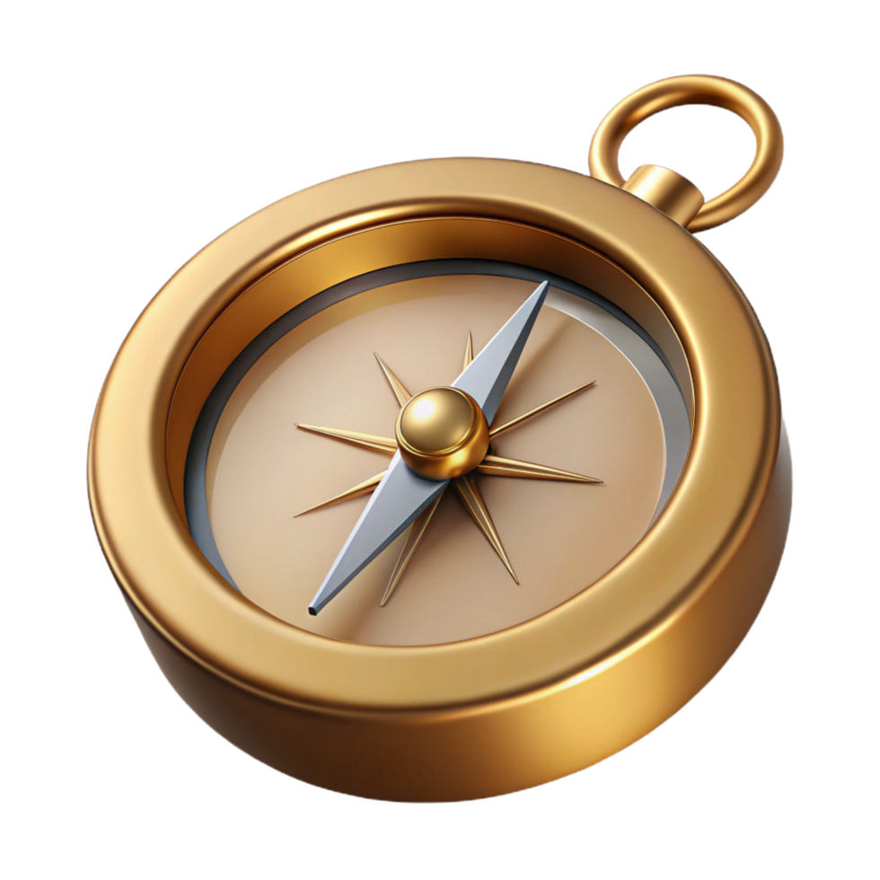 celebrated contemporary A small, brass compass with a spinning needle, with Transparent Background authentic png