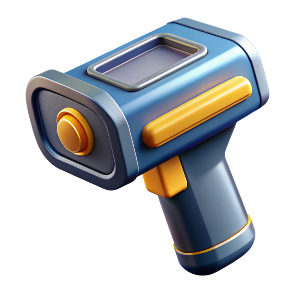 alluring signature Photorealistic, ultra-detailed, professional render, isolated cutout of a futuristic, handheld scanner device with a small display with Transparent Background png