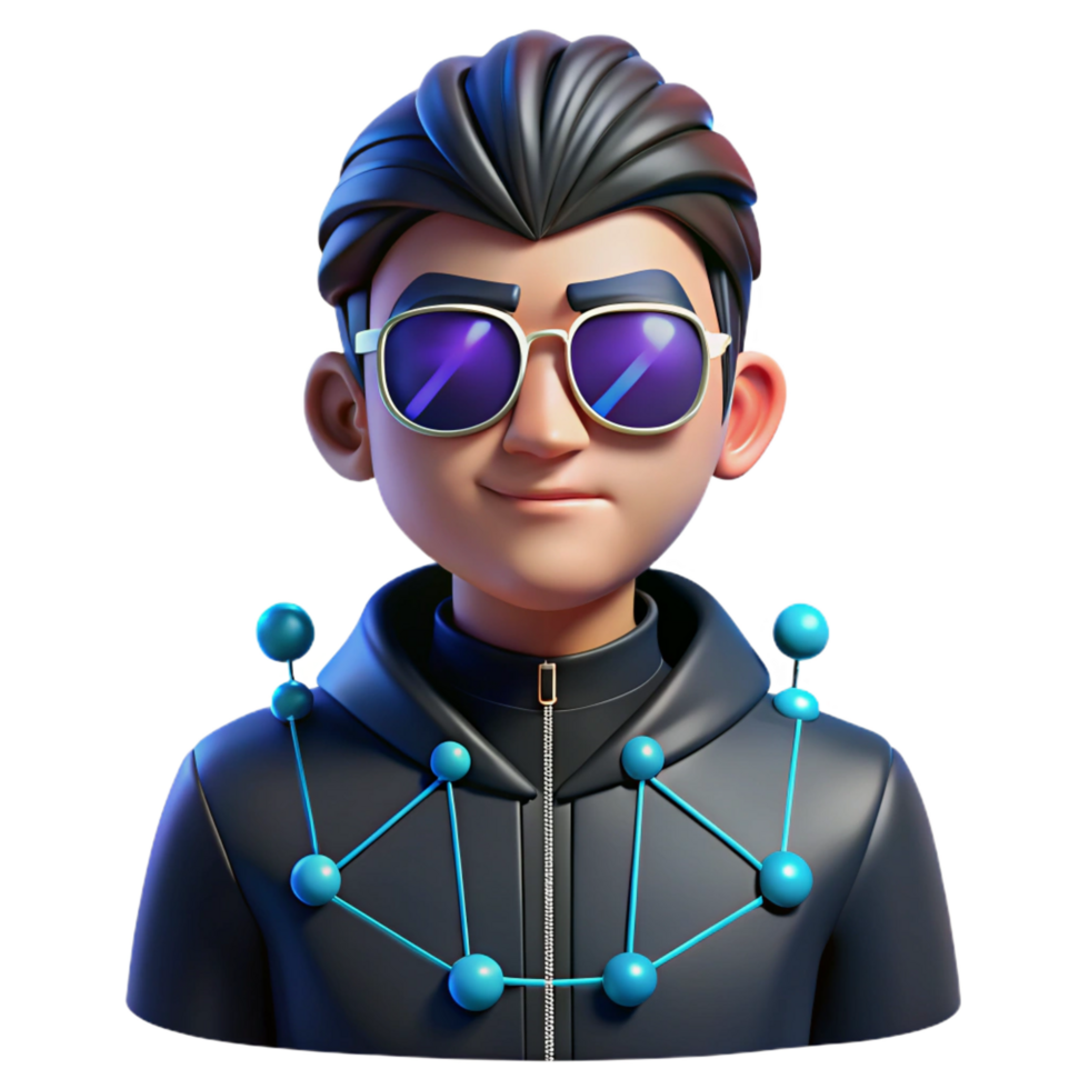 fascinating distinctive Cyberpunk character portrait with mirrored sunglasses and data streams with Transparent Background png