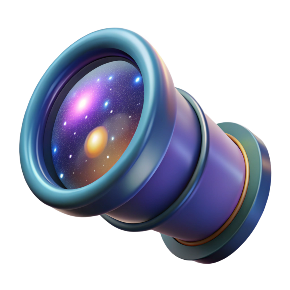 quintessential nordic Hyper-specific, concept art style, isolated cutout illustration of an ultra-detailed cosmic telescope lens reflecting distant galaxies with Transparent Background premium png