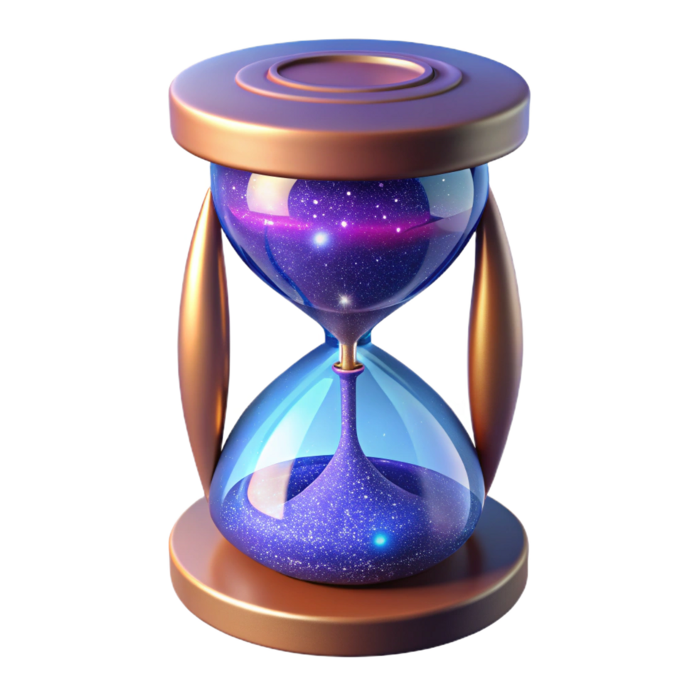 passionate dazzling Professional render, photorealistic, isolated cutout of a single, ultra-detailed, hyper-specific cosmic hourglass filled with stardust with Transparent Background genuine png