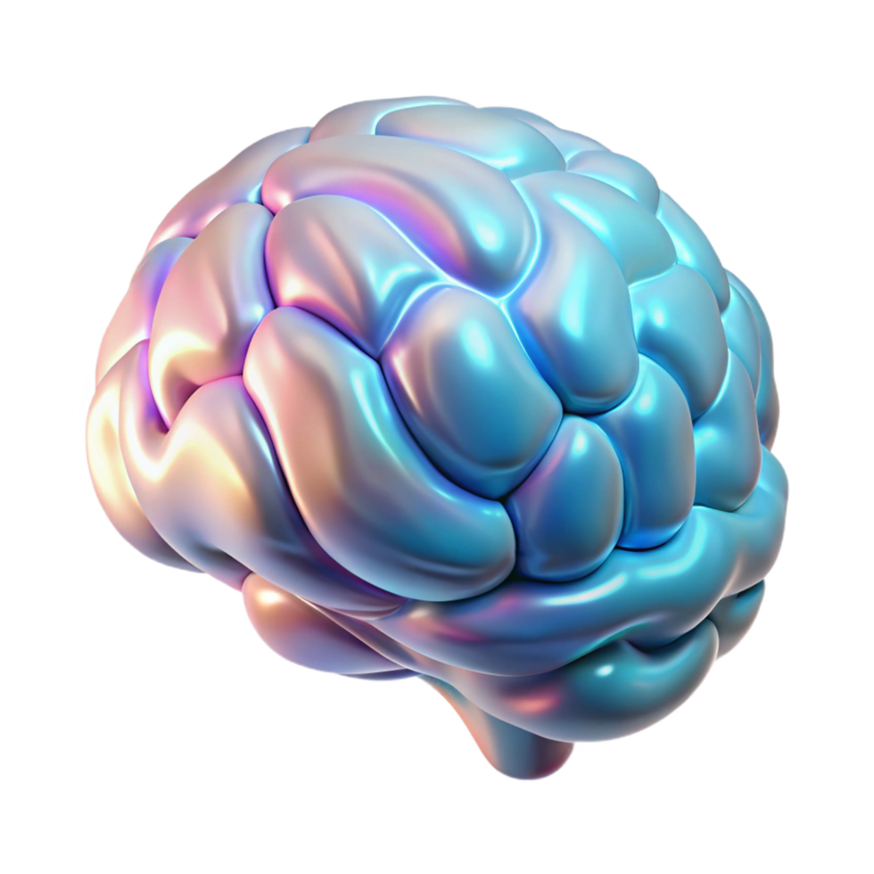 radiant inspired Concept art style, isolated cutout of a holographic projection of a human brain, highly detailed, hyper-specific with Transparent Background png