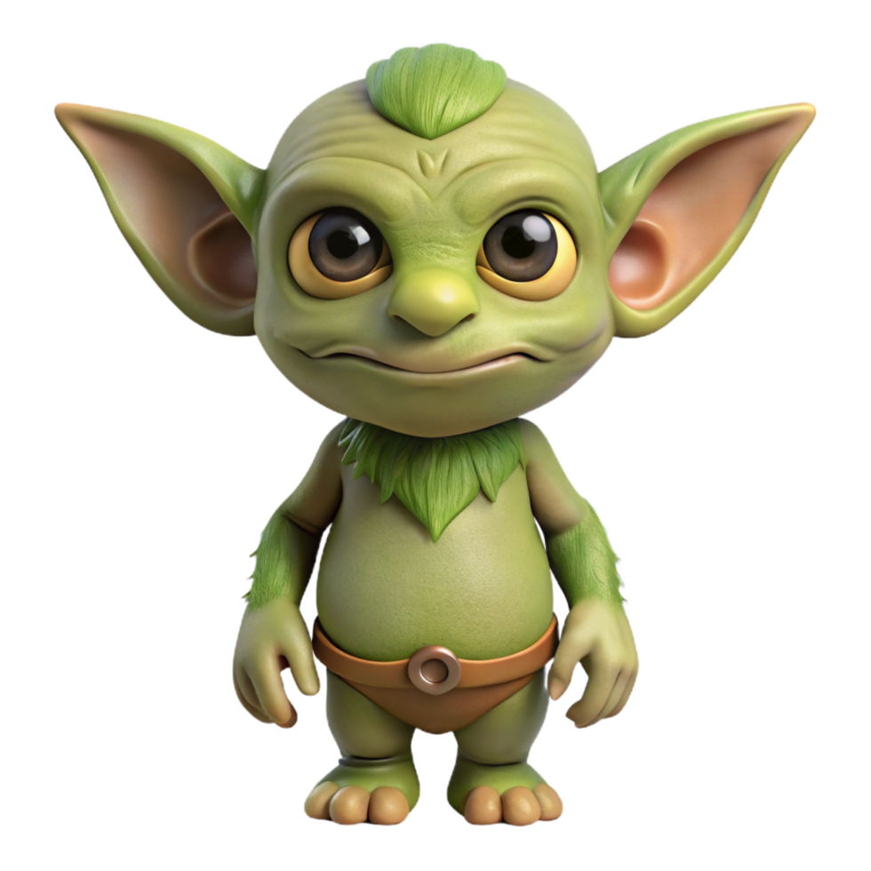 mesmerizing harmonious impressionist A small, furry goblin with pointed ears, with Transparent Background refined png