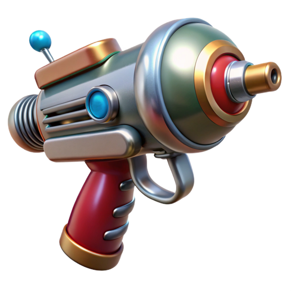 serene coastal Retro ray gun, chrome and wood finish, bubble chamber power source with Transparent Background top-tier png