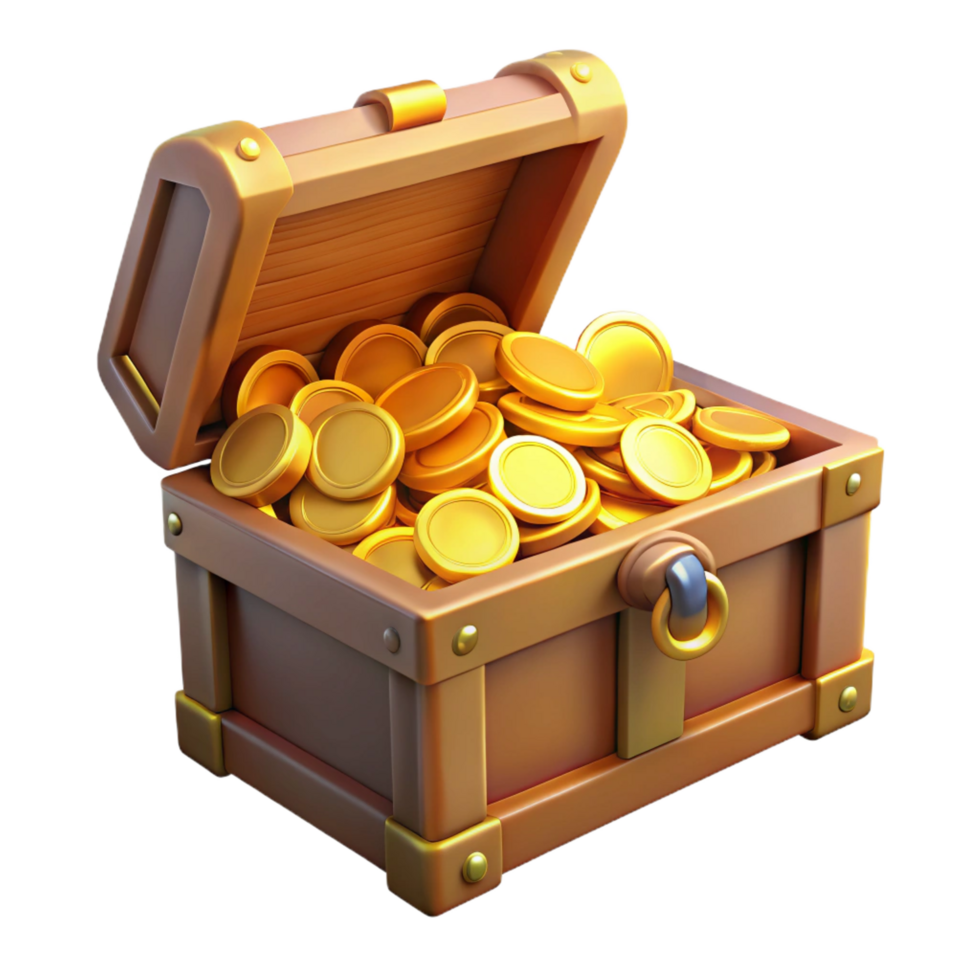 iconic bohemian A treasure chest overflowing with gold coins, with Transparent Background high quality png