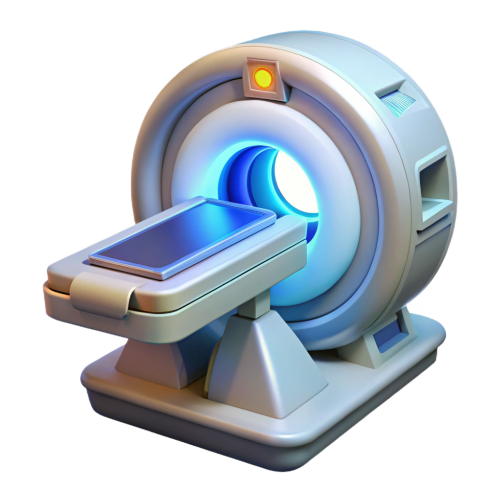 whimsical captivating Advanced medical scanner with glowing display and intricate sensors with Transparent Background precision png