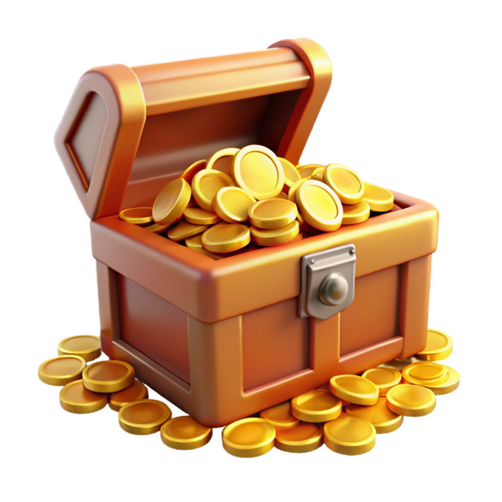 intense captivating A treasure chest overflowing with gold coins, with Transparent Background museum quality png