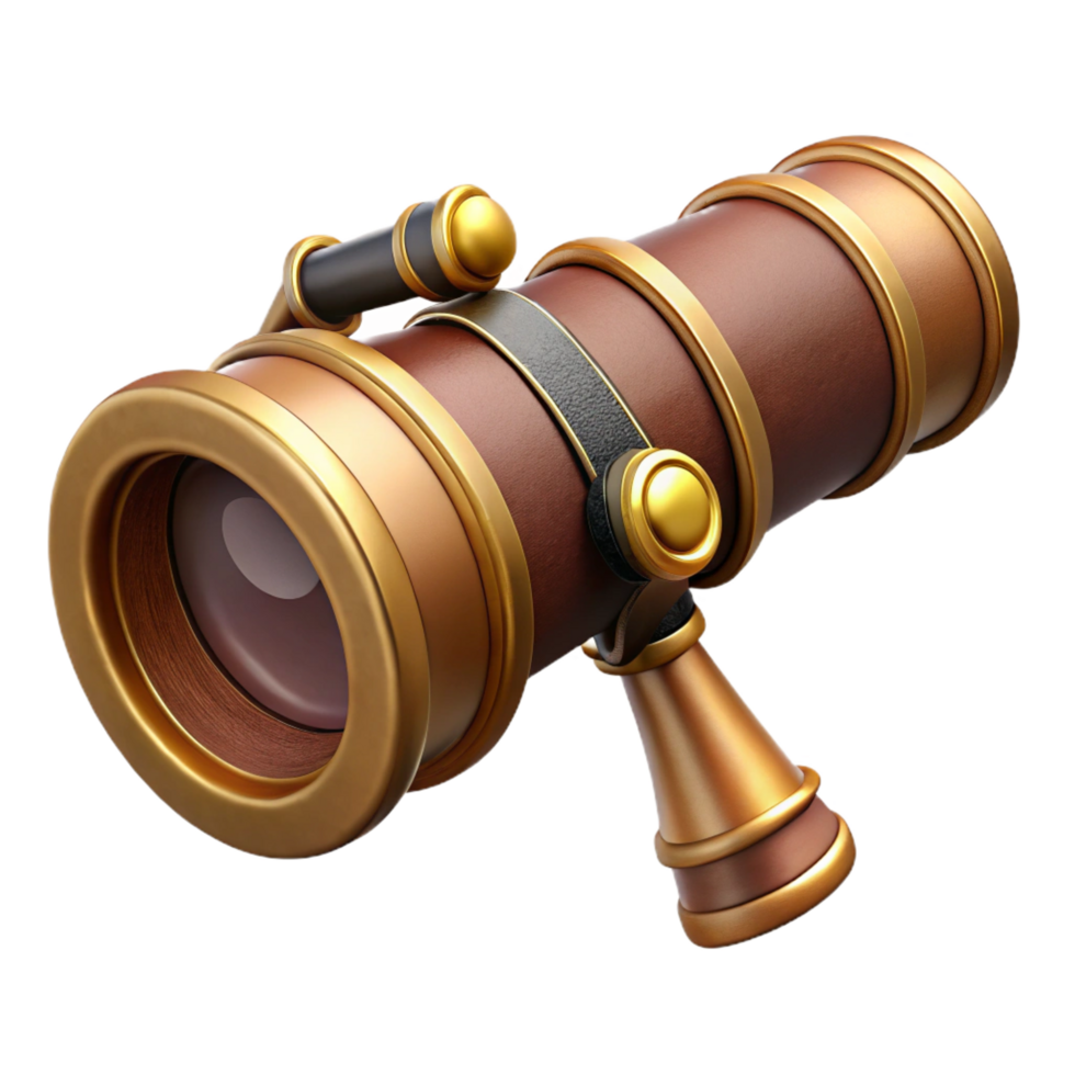 impressive intense retro Steampunk telescope with brass accents and a leather lens cover with Transparent Background handcrafted png