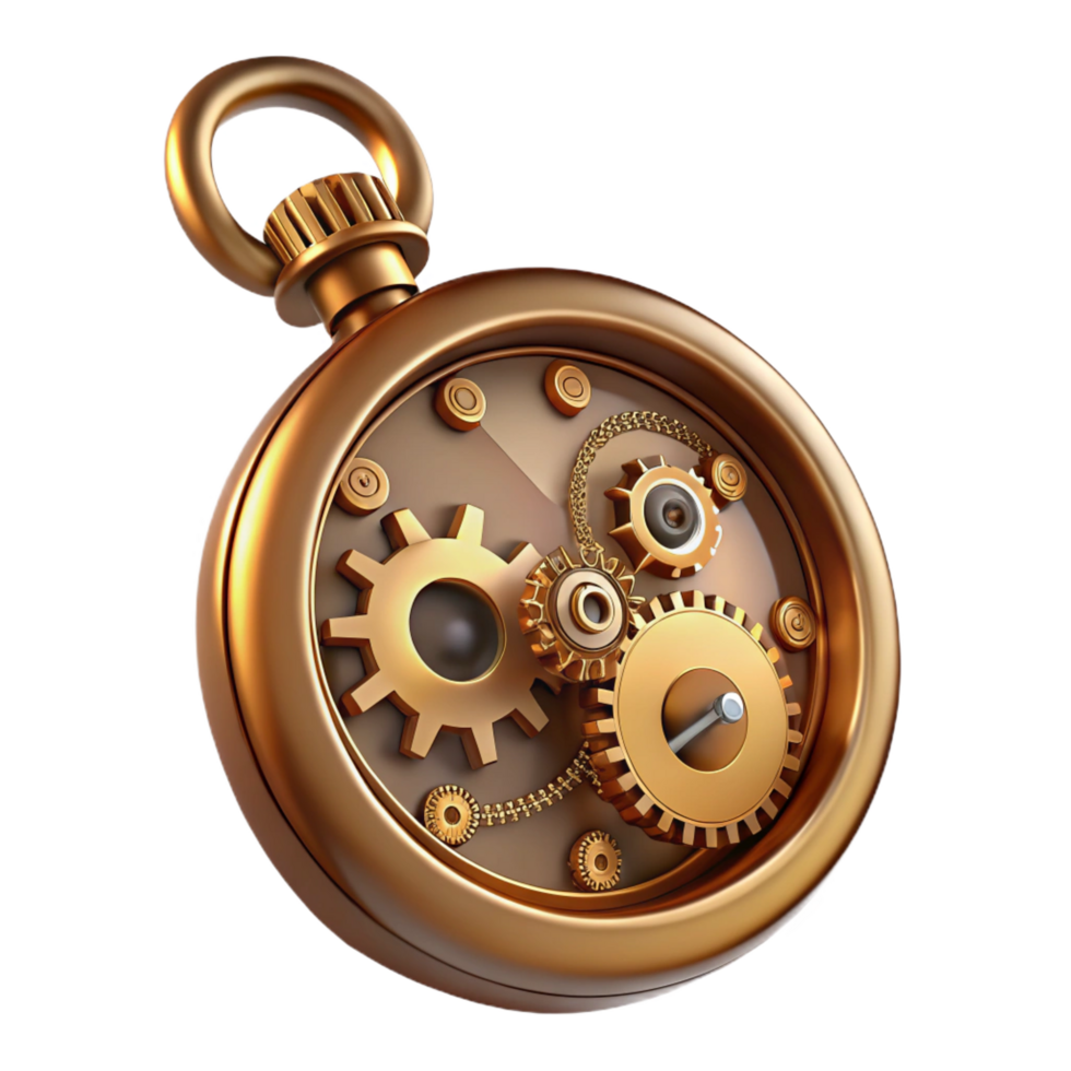 captivating joyful urban Steampunk pocket watch with exposed gears and Roman numerals with Transparent Background gallery standard png
