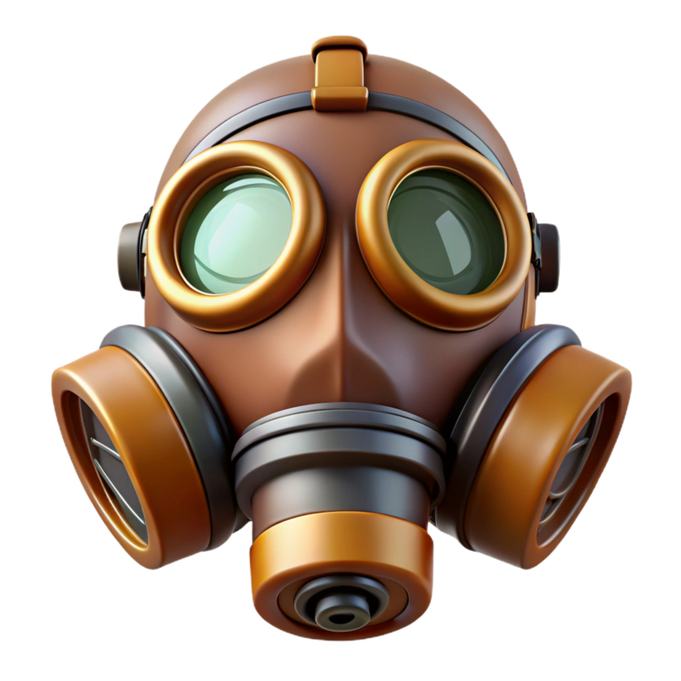wonderful classic Steampunk gas mask with tinted lenses and a filter canister with Transparent Background fine detail png