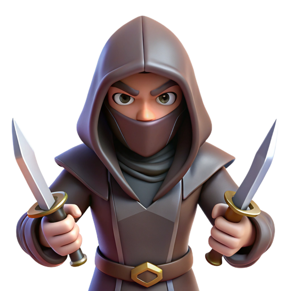 alluring elegant A hooded assassin, holding a pair of daggers with Transparent Background flawless png