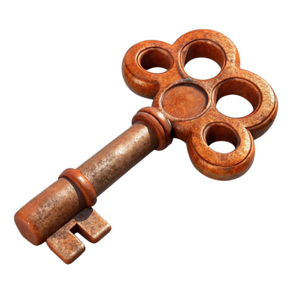 dreamy vibrant A rusty iron key with intricate carvings, with Transparent Background gallery standard png
