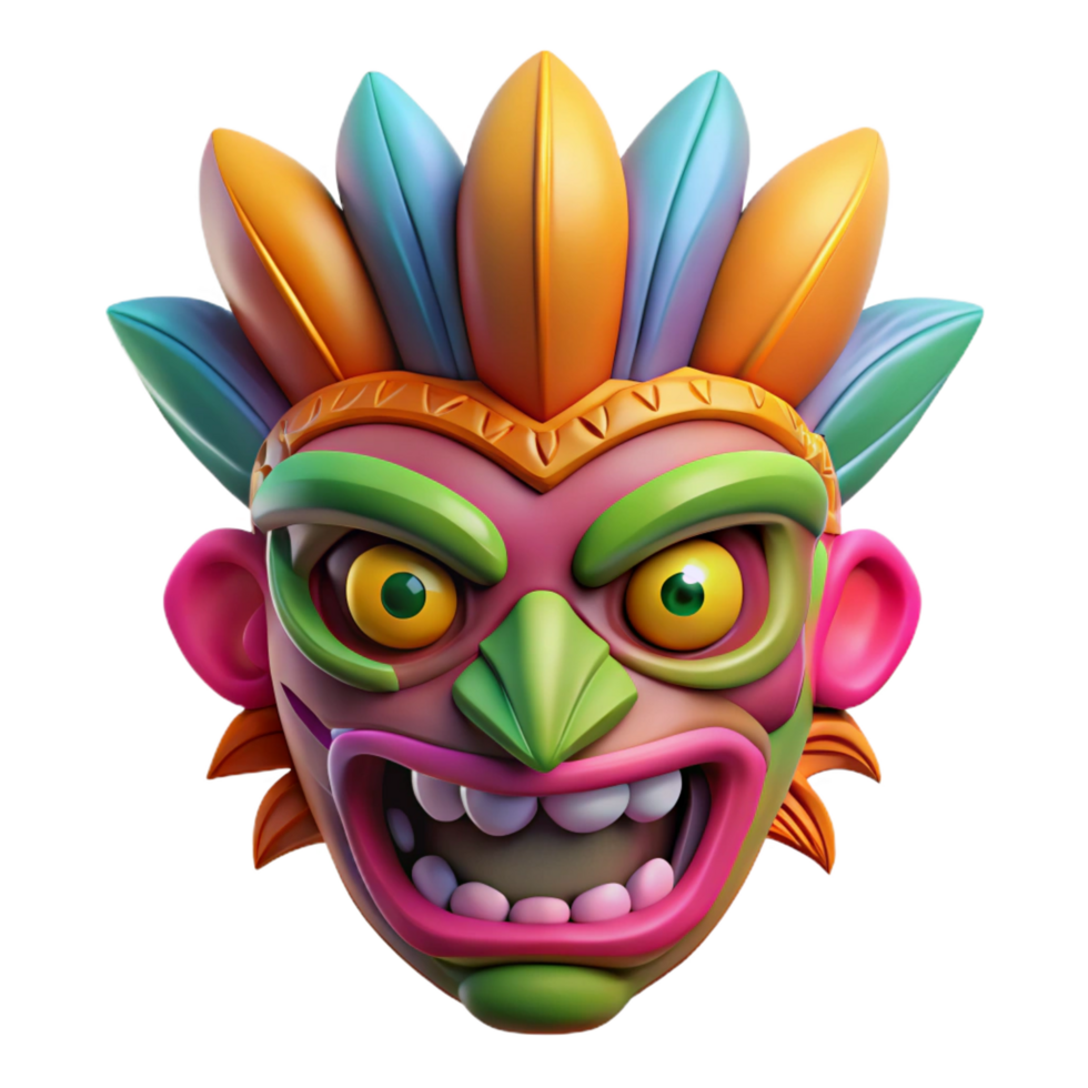 alluring exceptional Concept art style isolated cutout of a stylized tribal mask with vibrant colors, ultra-detailed with Transparent Background png