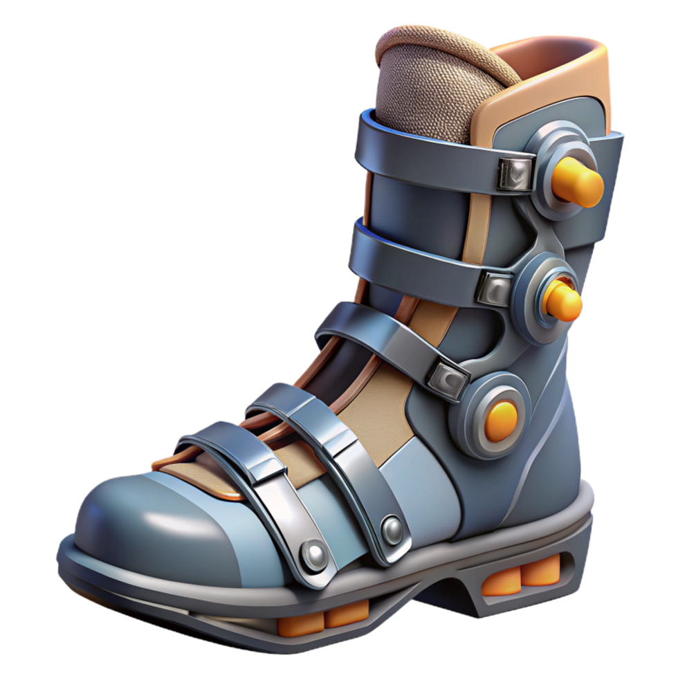 alluring sought-after Ultra-detailed isolated cutout biomechanical boot, reinforced sole, hydraulic pistons, articulated ankle support, with Transparent Background png