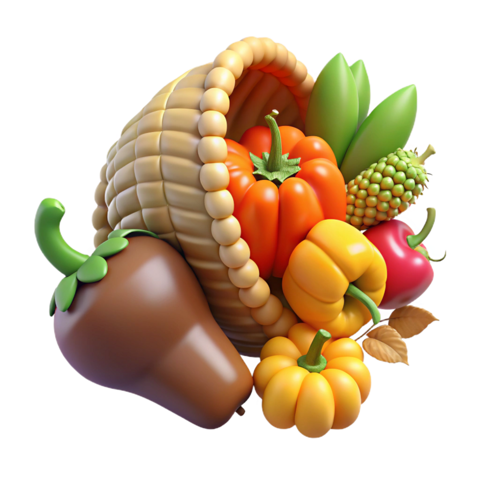 sumptuous playful retro A cornucopia overflowing with fruits and vegetables with Transparent Background top-tier png