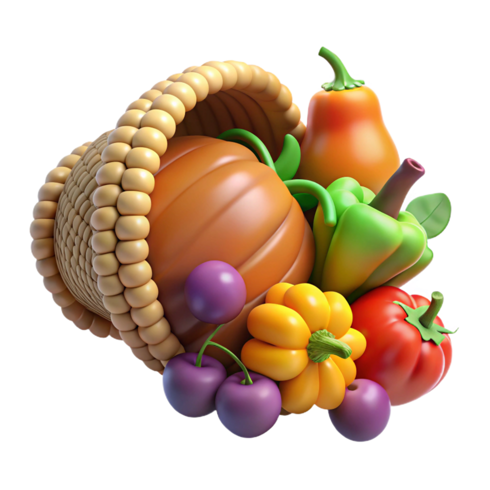 timeless creative A cornucopia overflowing with fruits and vegetables with Transparent Background precision png