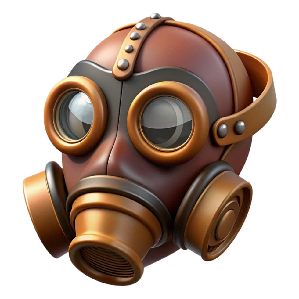 hypnotic unforgettable Steampunk gas mask with tinted lenses and a leather strap with Transparent Background png