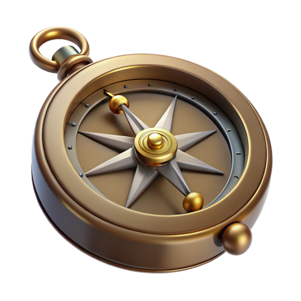 rare modern Steampunk compass with a brass casing and a rotating needle with Transparent Background top-tier png