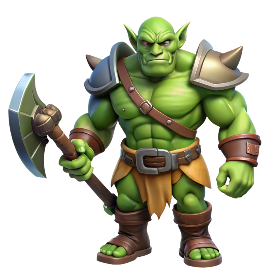 alluring exceptional A muscular male orc wielding a battle axe, with Transparent Background png
