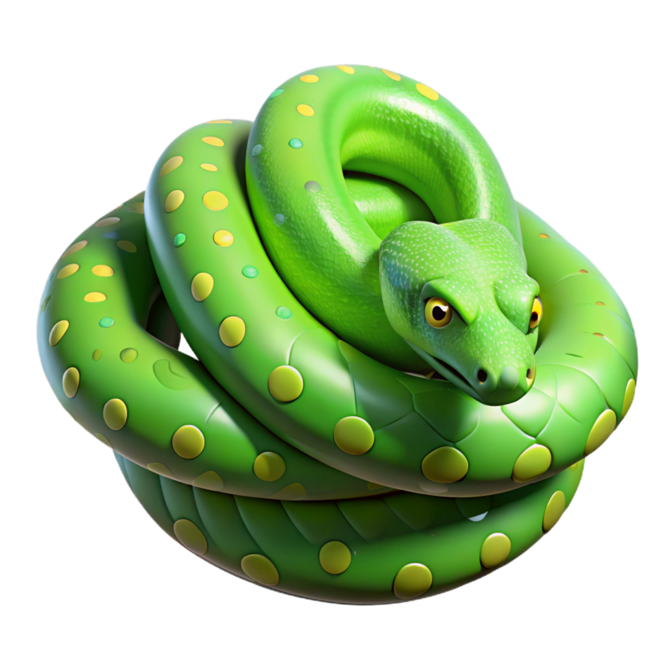 distinguished art deco A slithering green tree python, coiled with Transparent Background premium png