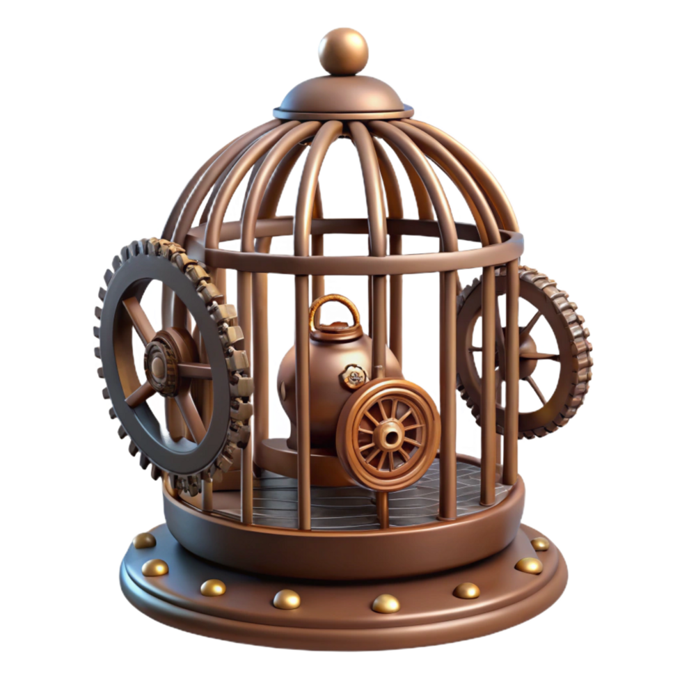 alluring classic Steampunk birdcage with ornate bars and a clockwork mechanism with Transparent Background premium png