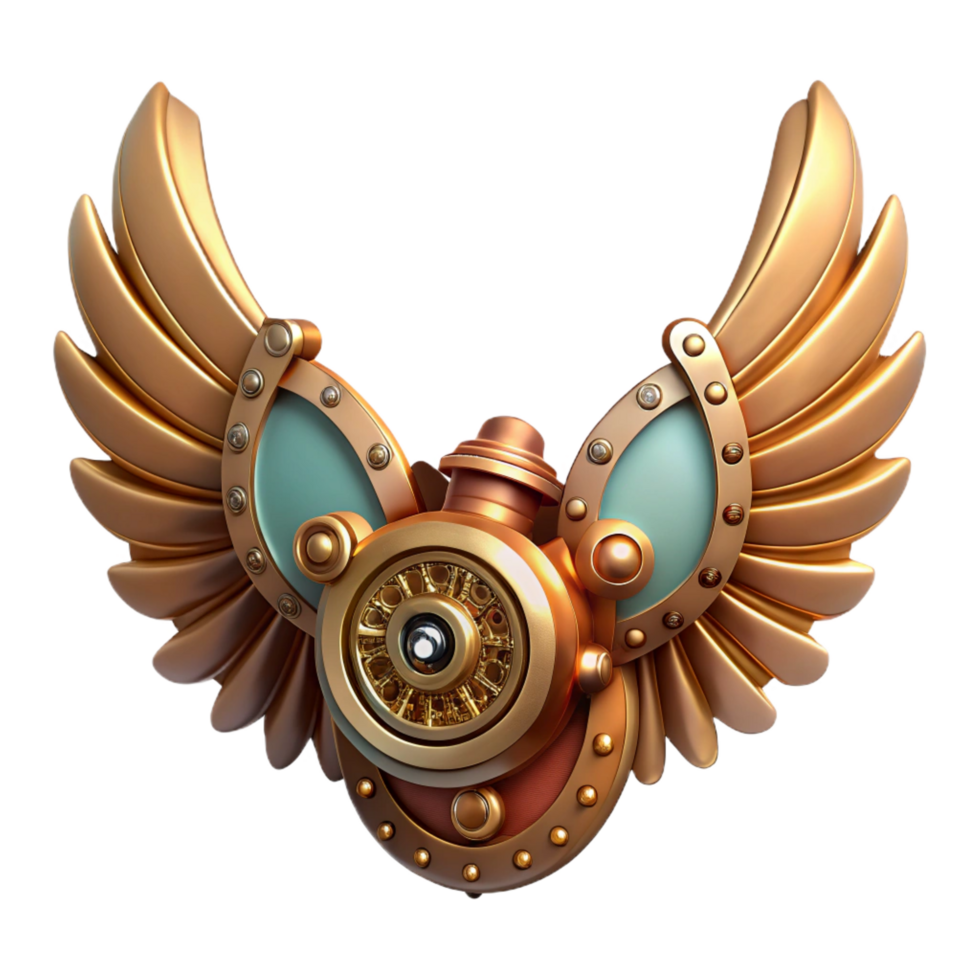 joyful gorgeous Steampunk wings made of intricate clockwork and feathered details with Transparent Background masterfully captured png